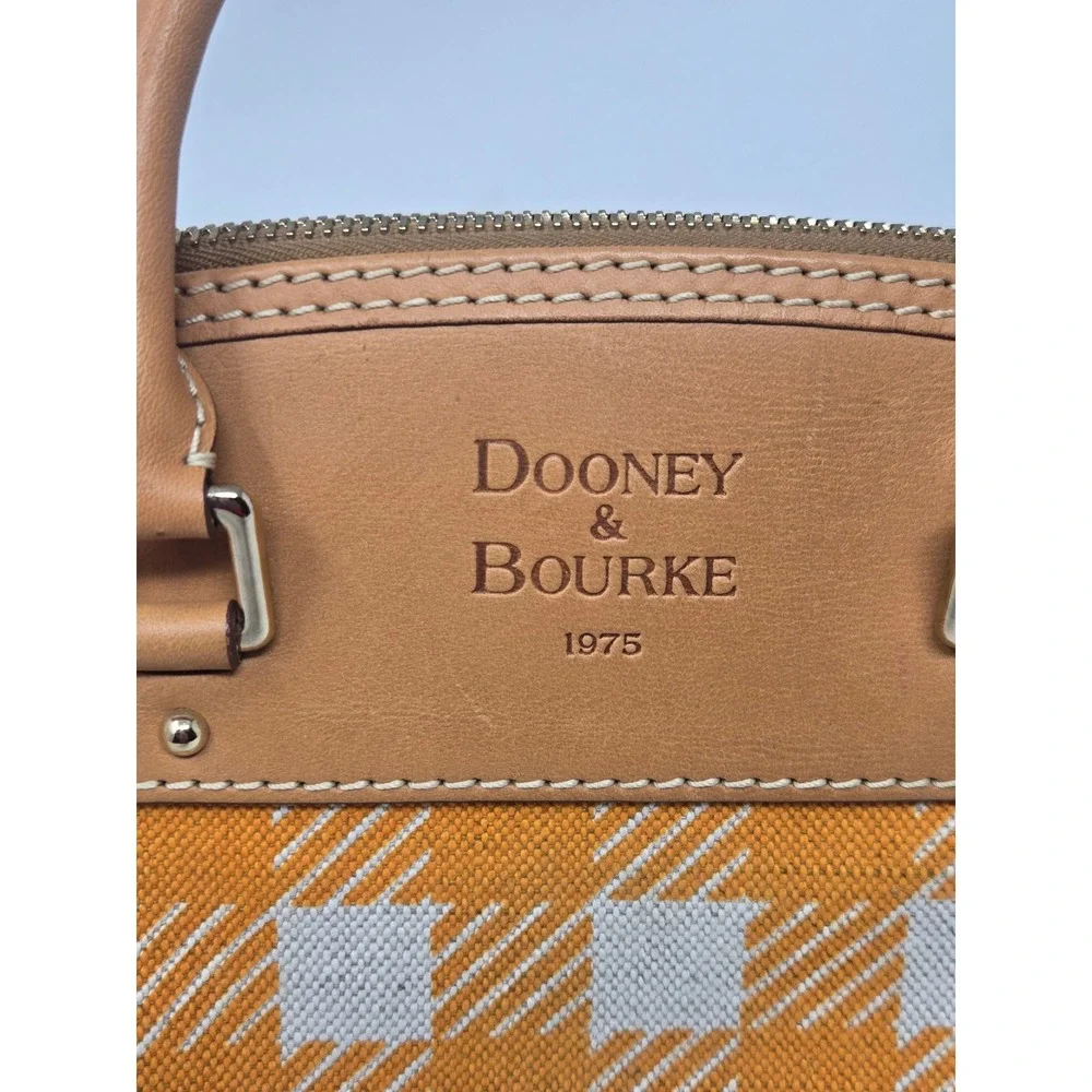 Dooney & Bourke Orange Gingham Canvas Leather Satchel Handbag Bag